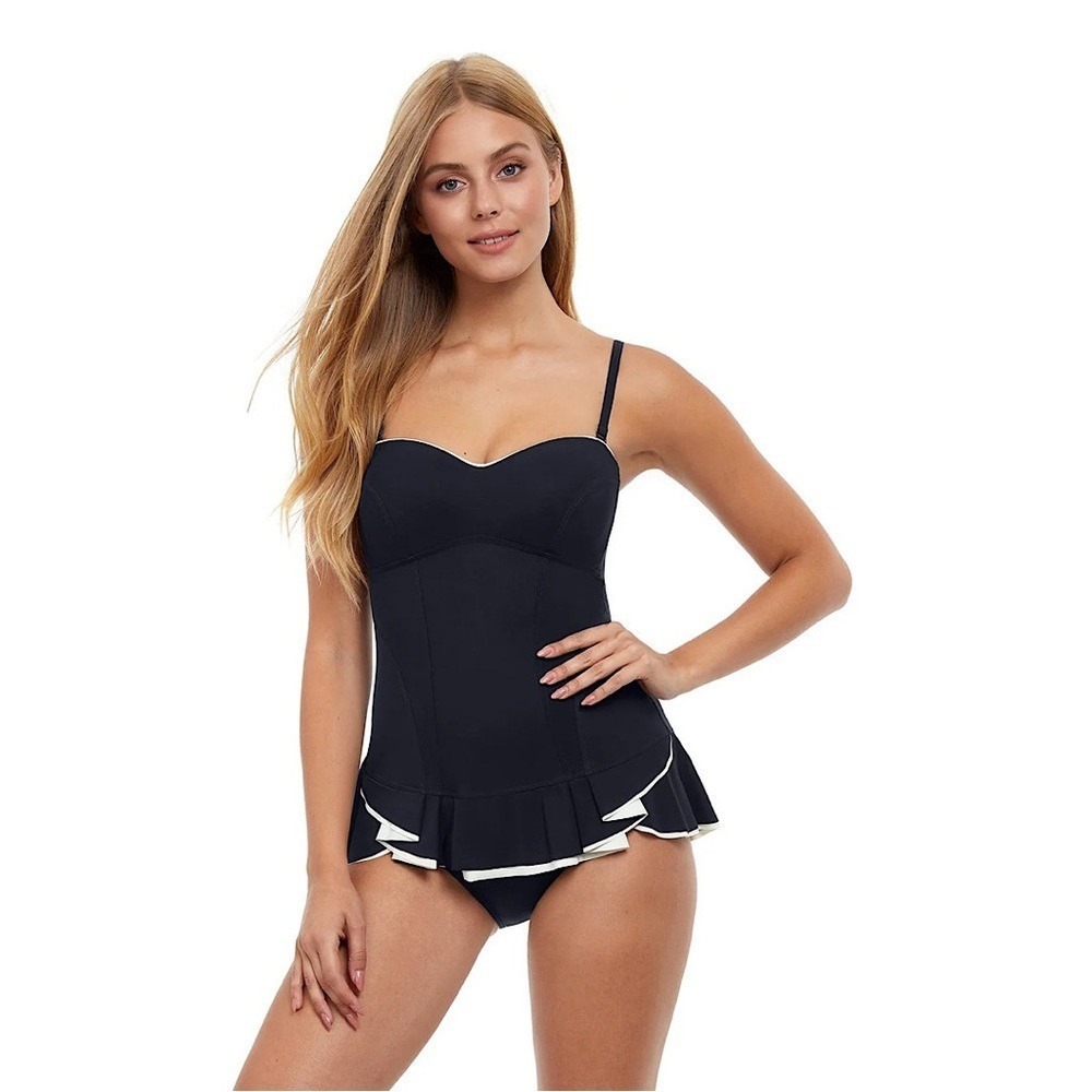 PROFILE BY GOTTEXBELLE CURVE BANDEAU STRAPLESS SWIM DRESS Black White 16